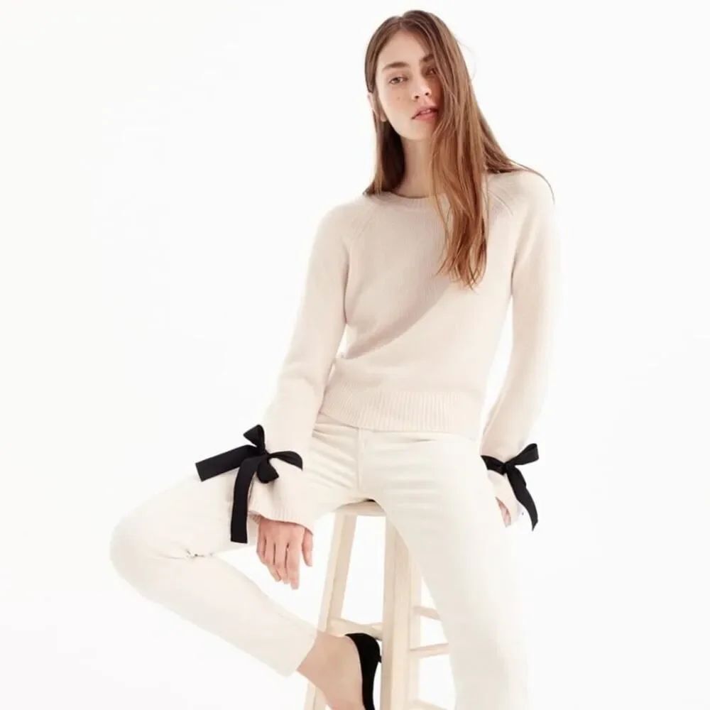 J.Crew cashmere crew neck tie sleeve sweater cream large